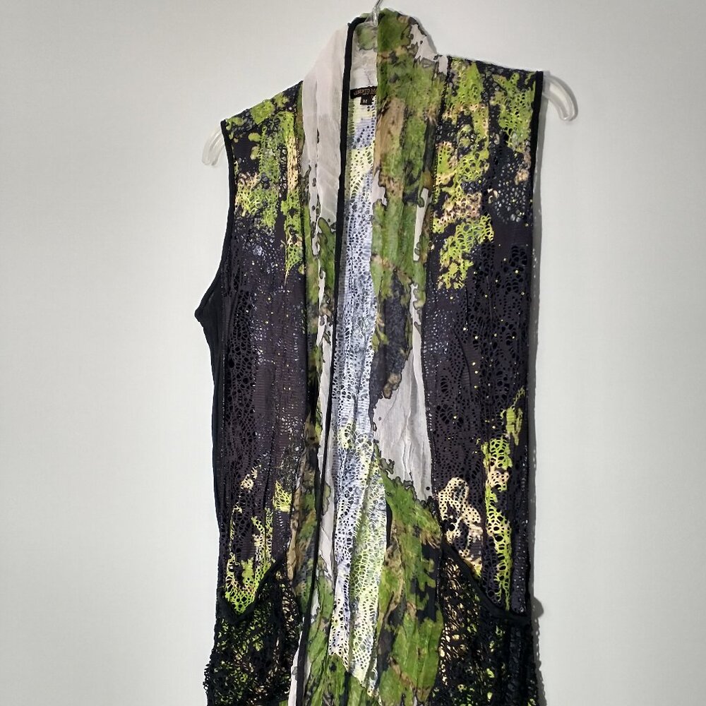 NWOT Alberto Makali Long Duster Vest with Lace & Silver Accents Size M